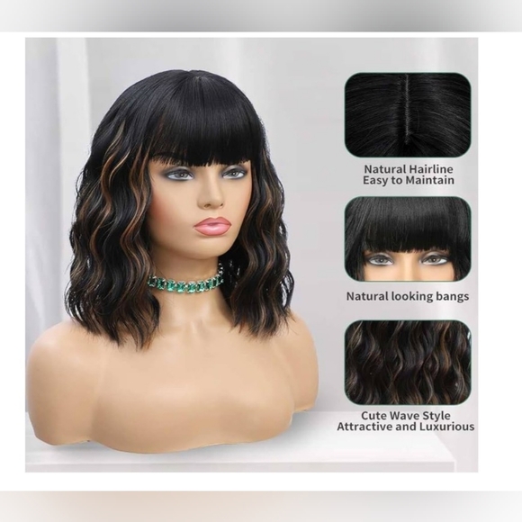 NWT Black and Brown Wavy Hair Wig 14" - Picture 2 of 14